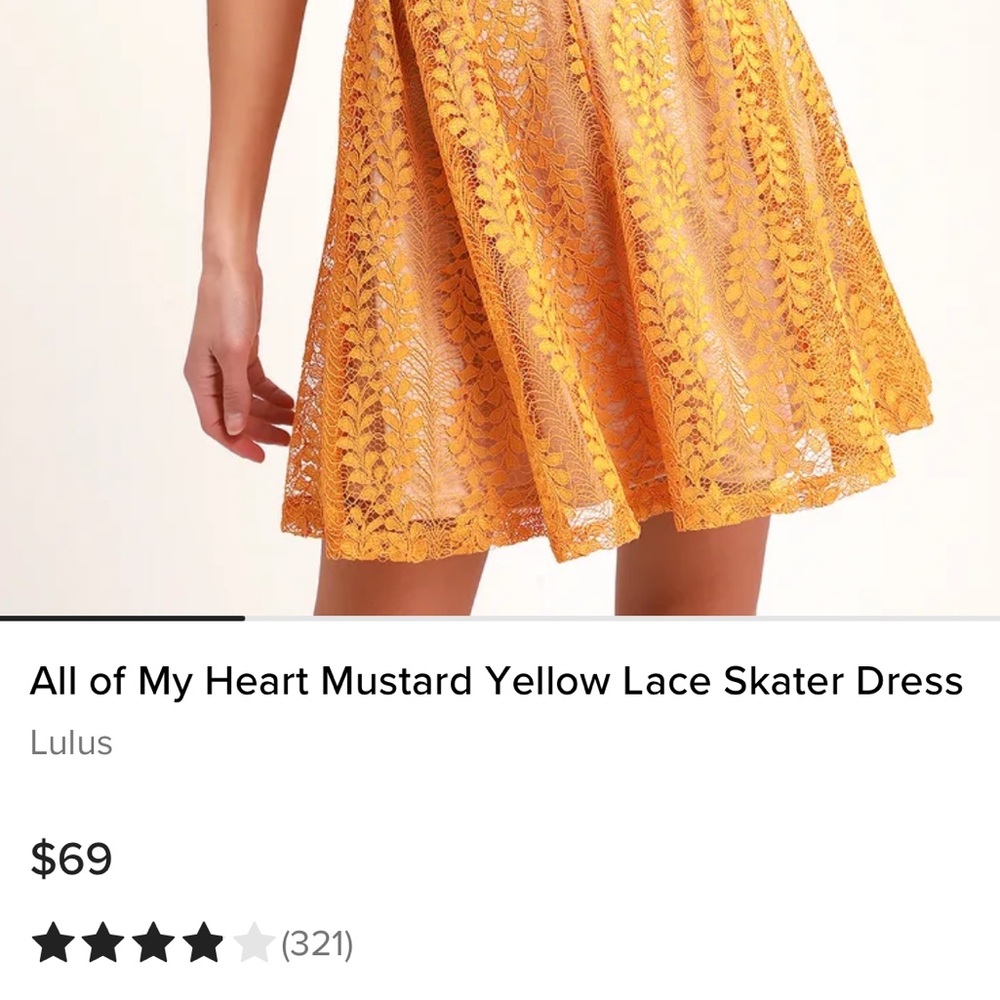 NWT Lulu’s All of My Heart Mustard Yellow Lace Skater Dress - Picture 5 of 7